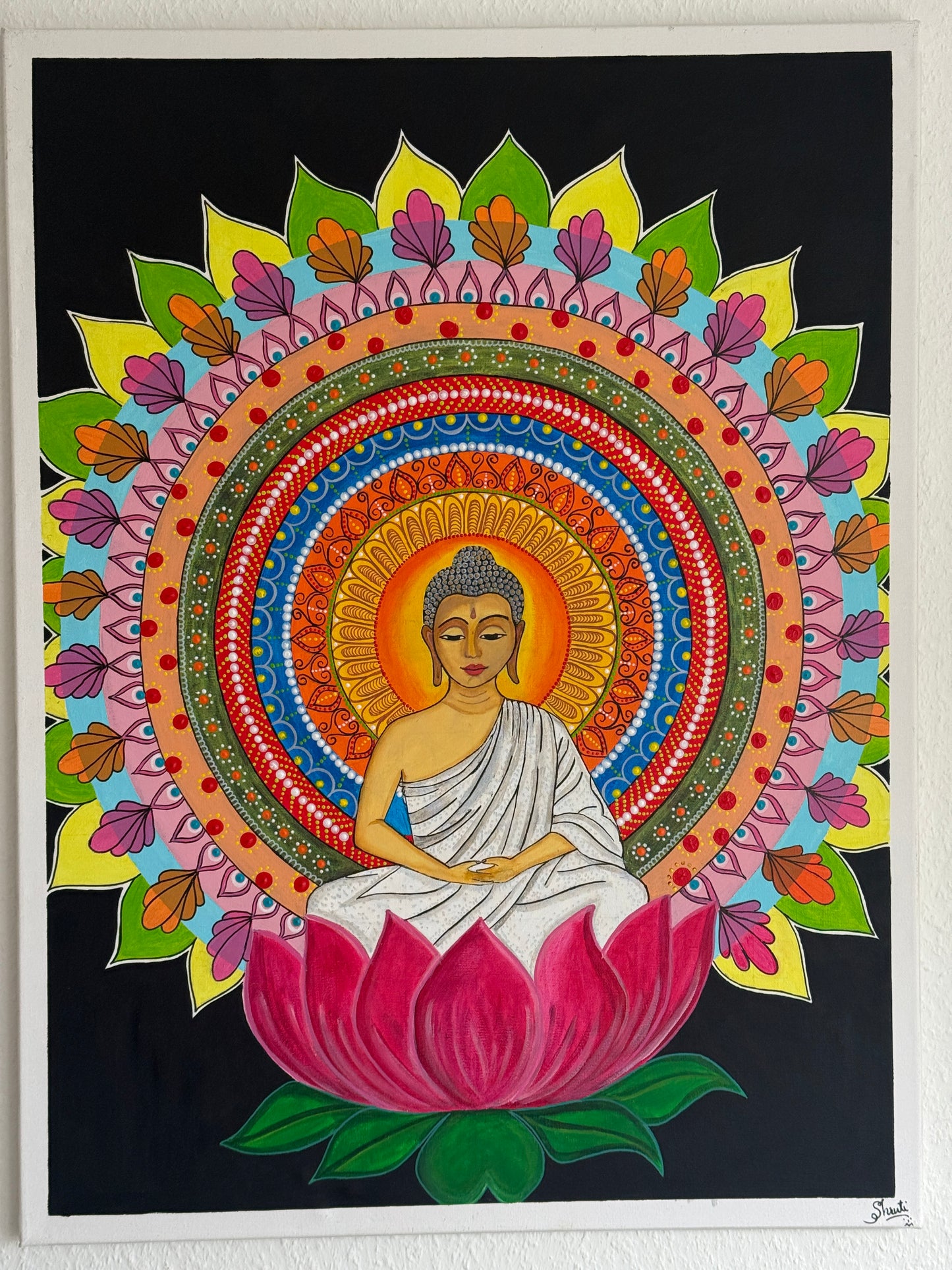 Serene Buddha Lotus Mandala Painting – Inner Peace Spiritual Awakening Art