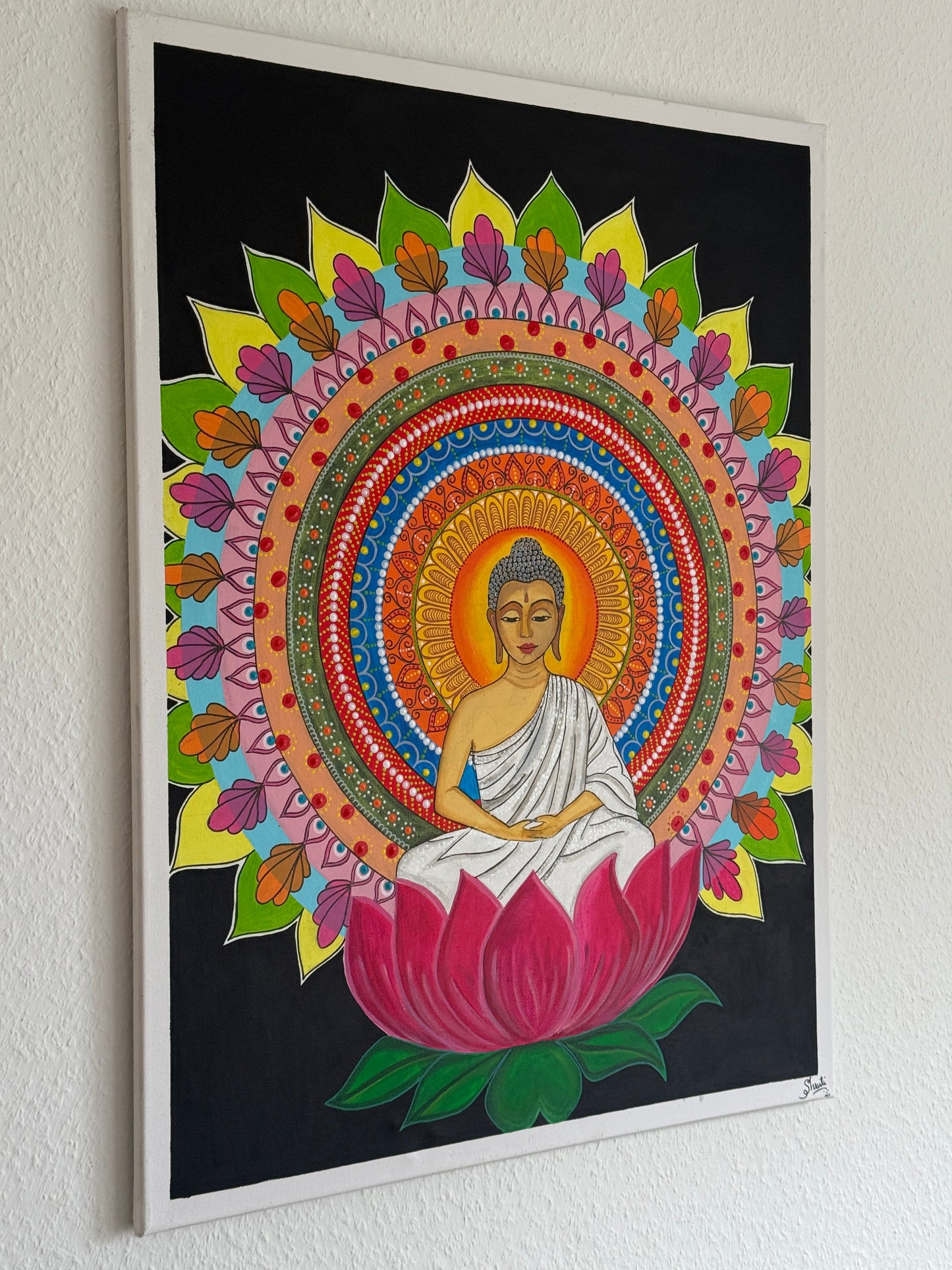 Serene Buddha Lotus Mandala Painting – Inner Peace Spiritual Awakening Art