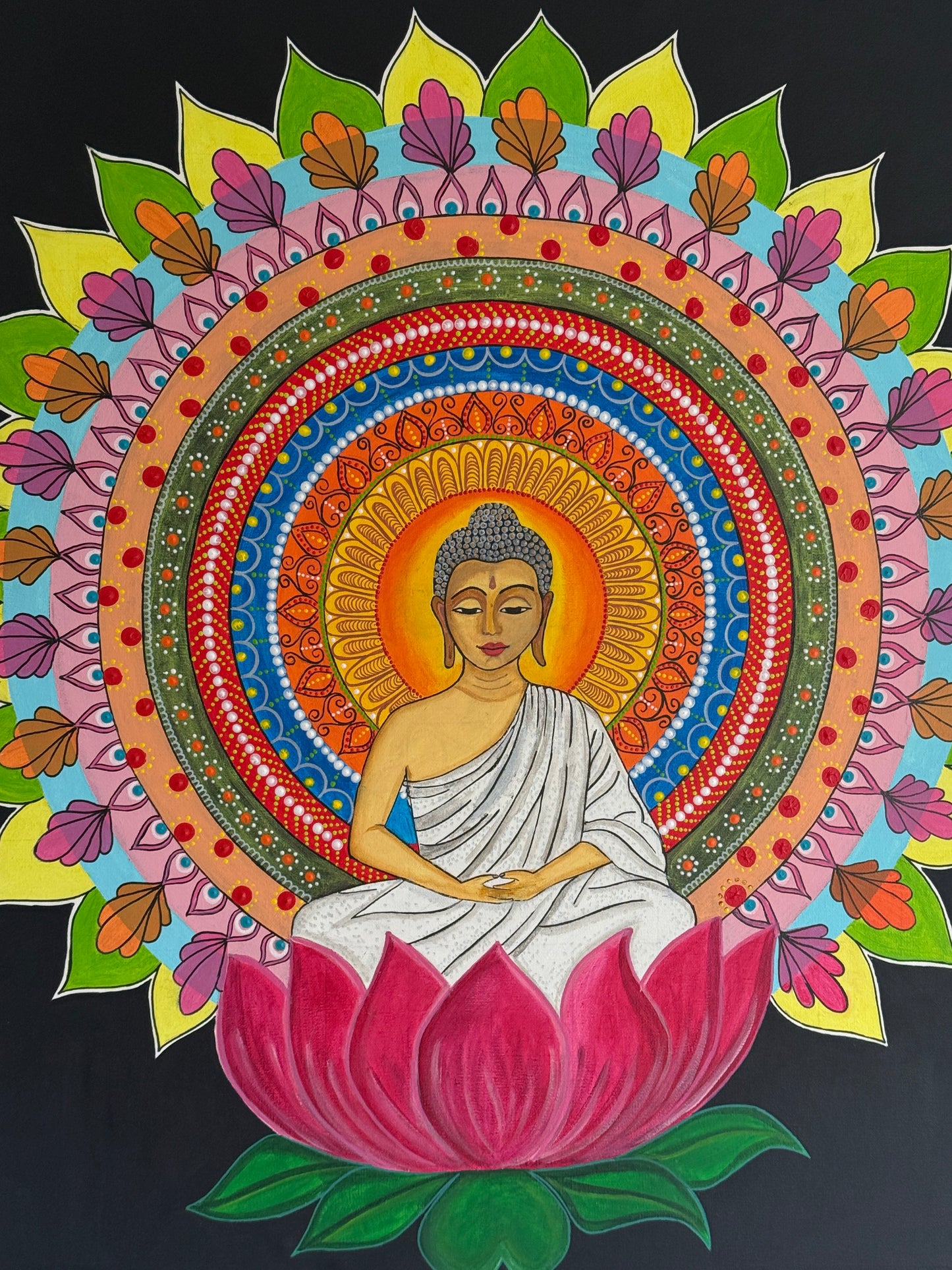 Serene Buddha Lotus Mandala Painting – Inner Peace Spiritual Awakening Art