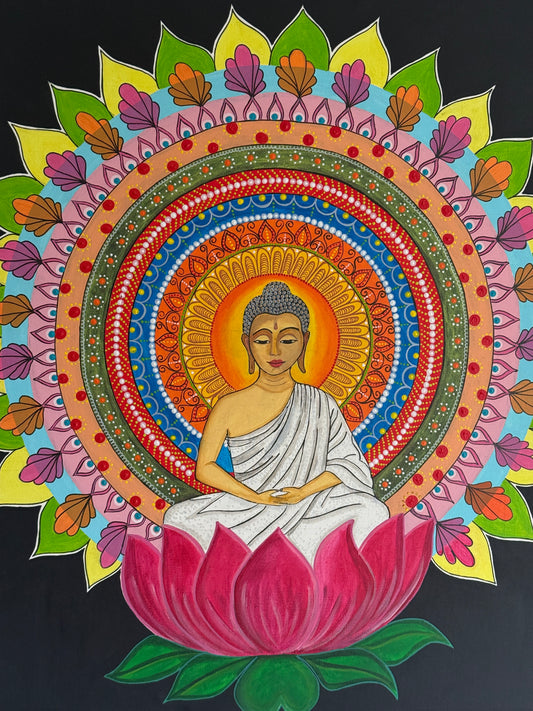 Serene Buddha Lotus Mandala Painting – Inner Peace Spiritual Awakening Art