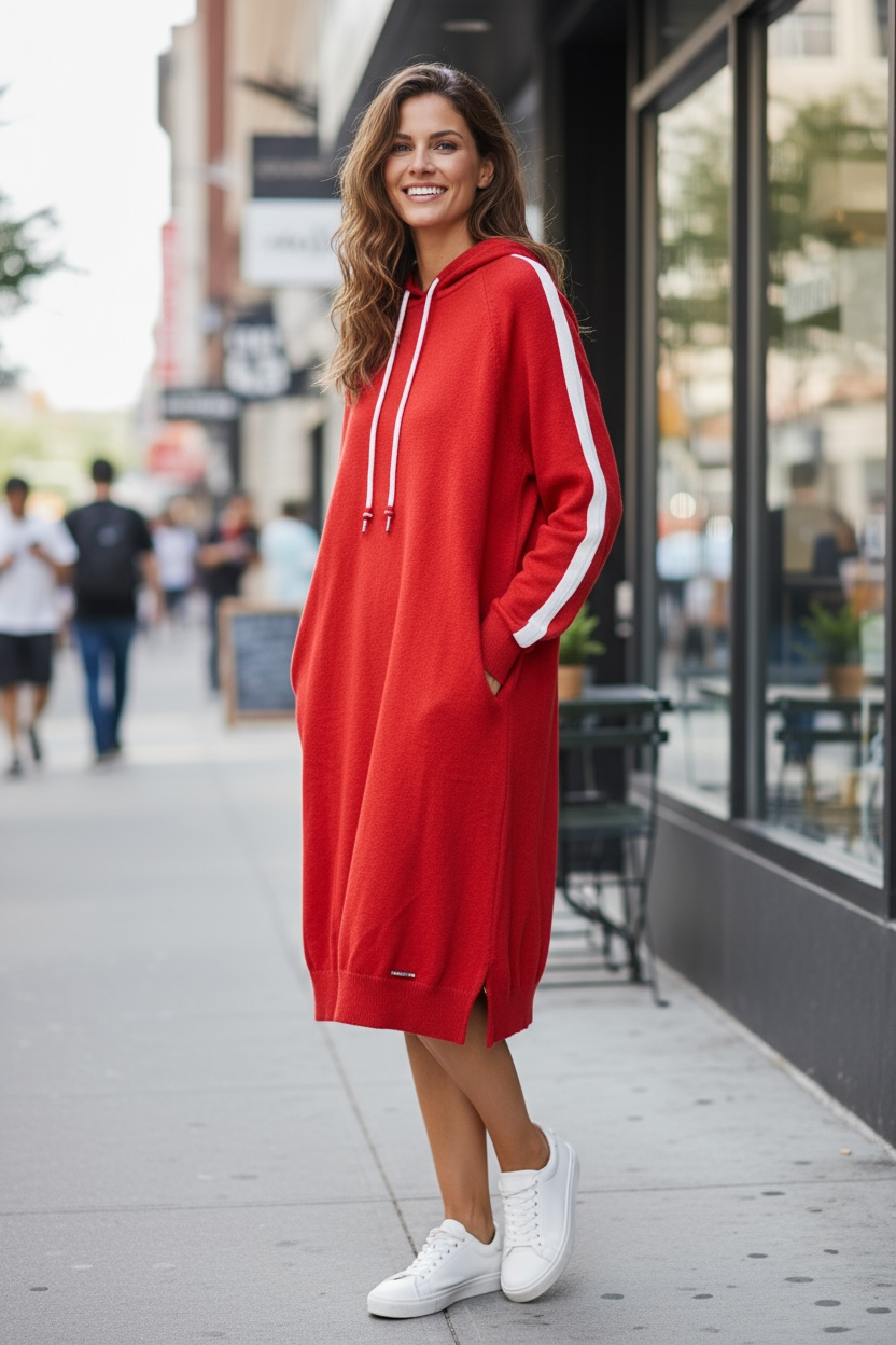 LAURA SCOTT STRICKKLEID ROT-WEIß