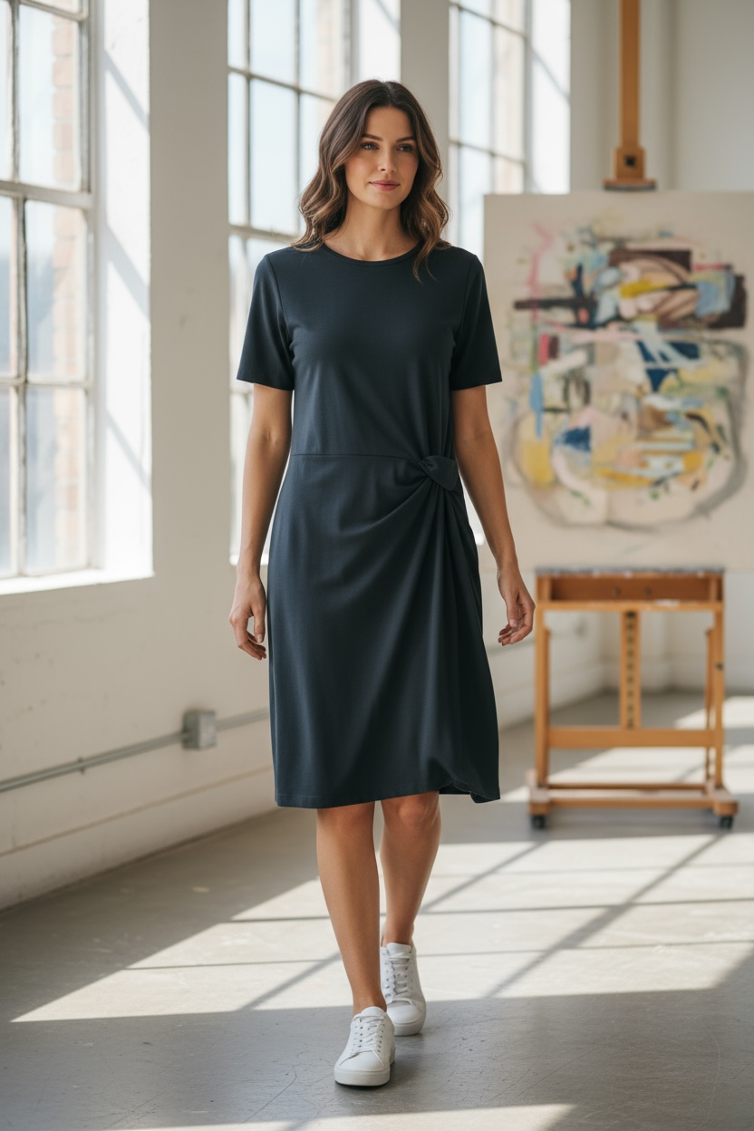 STREET ONE Damen-Etuikleid mit Knoten, Cooles Vintage-Grün