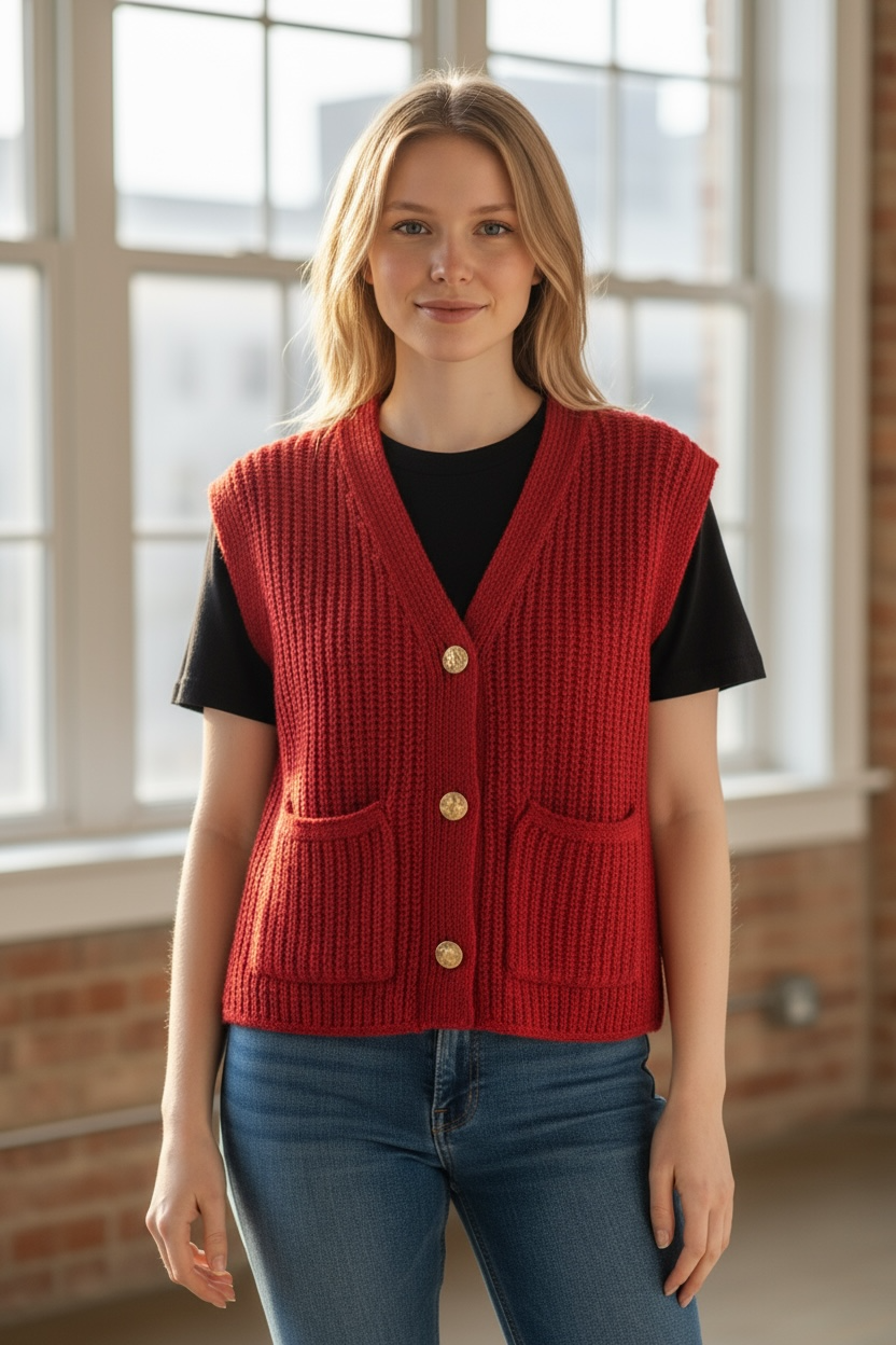 ROTE DAMEN-KURZJACKE MIT HALBEN ÄRMELN