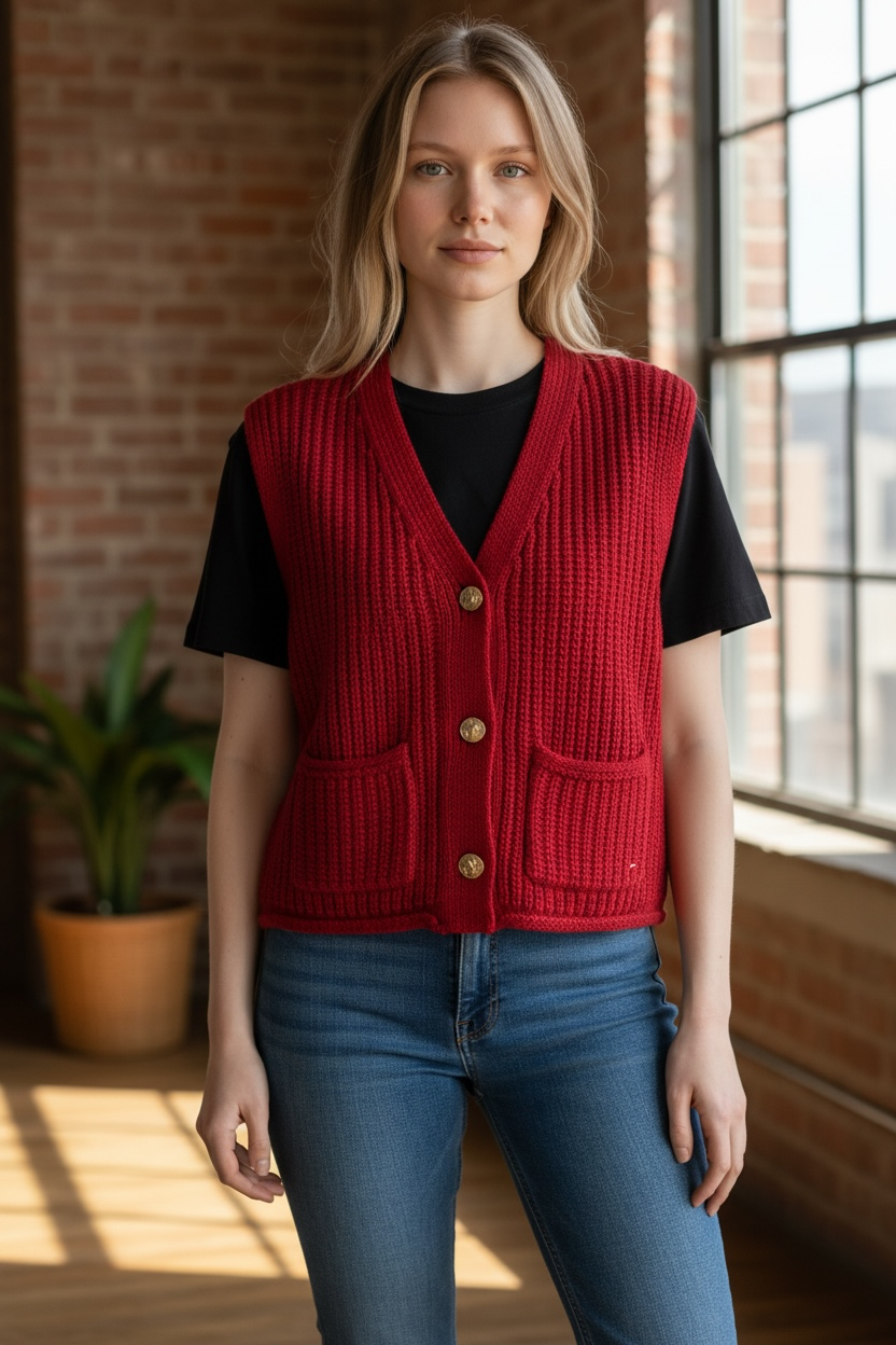 ROTE DAMEN-KURZJACKE MIT HALBEN ÄRMELN