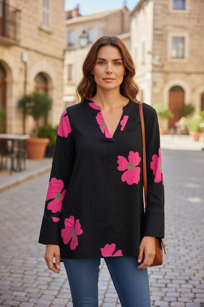 ANISTON SELECTED Longbluse mit Blüten bedruckt - Jedes Teil ein Unikat