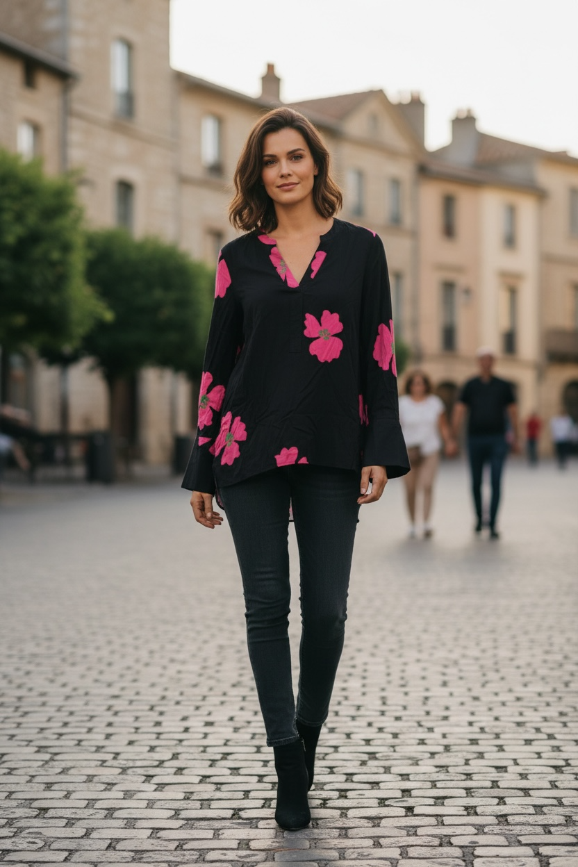 ANISTON SELECTED Longbluse mit Blüten bedruckt - Jedes Teil ein Unikat